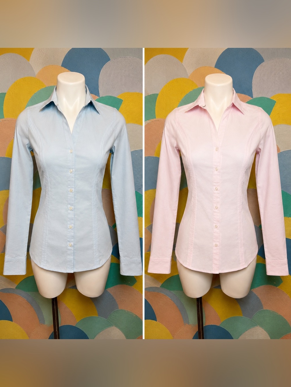 Express Light Blue & Pink Tailored Button-Down Shirt 2 piece set sz xs